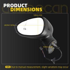 Left Driver Side Mirror Compatible with 2009-2017 Ford Fiesta with Power Heated Glass, Turn Signal, Manual Folding, Black Texture Cap Replace#FO1320458 FO1320459 (6Pins)