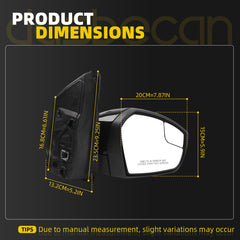 Right Passenger Side Mirror Compatible with 2017-2019 Ford Escape with Power Glass, Manual Folding, Non Heated, Black Mirror Cap Replace# FO1321564 GJ5417682BB(3Pins)