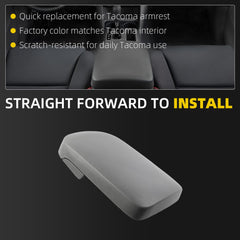 Center Console Lid Compatible with 2005-2015 Toyota Tacoma Front Seat Center Console Armrest Lid Replace# 58905-AD020-B0（Gray）