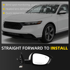 Side Rear View Mirror Compatible with 2023-2026 Honda Accord Power Heated Blind Spot Manual Folding HD Glass White Passenger Right Door Mirror Replace# 76208TVAA22 HO1321356(7pin)