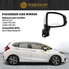 Passenger Side Mirror White Compatible with 2015-2020 Honda Fit Right Mirror 3PINS Replaces 76208-T5R-305, 76208-T5R-A01