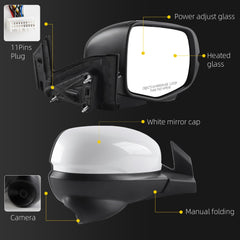 Right Mirror Compatible With 2016-2018 Honda Pilot 11pins White With Power Heated Glass Camera Manual Folding Passenger Door Rearview Mirror Replace# HO1321289 76200TG7A11ZD 76200-TG7-A11