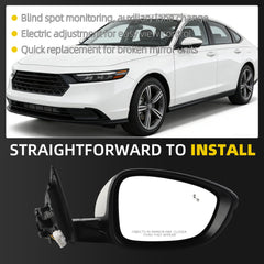 Side Rear View Mirror Compatible with 2023-2026 Honda Accord Power Heated Blind Spot Turn Signal Manual Folding HD Glass White Passenger Right Mirror Assembly Replace#76208-TVA-A31(8pin)