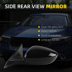 Side Rear View Mirror Black Compatible with 2023-2026 Honda Accord Power Glass Blind Spot Manual Folding HD Lens Driver Left Door Mirror Replace#7625830BA01 HO1320358(5pin)