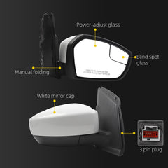Right Passenger Side Mirror Compatible with 2017-2019 Ford Escape with Power Glass, Manual Folding, Non Heated, White Mirror Cap Replace# FO1321564 GJ5417682BB(3Pins)