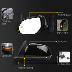 Left Driver Side Mirror Compatible with 2018-2021 Volkswagen Atlas with Power Heated Glass, Manual Folding, Signal Light, Blind Spot Light, Black Mirror Cover Replace# VW1320177 (8Pins)
