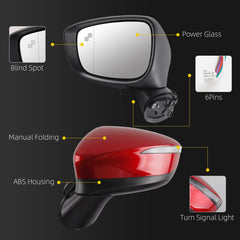 Side Mirror For Mazda CX-5 2015 2016 Blind Spot Left 6 Pins Red Driver Side Rear View Mirror Power Glass Turn Signal Light Manual Folding Door Mirrors OE# KR2469181A CLH85707055