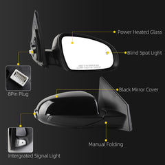 Passenger Side Mirror Compatible With 2018-2023 Hyundai Kona Right Door Mirror w/Power Heated Glass, Manual Folding, Signal Light, Blind Spot Light Replace#87620J9130 (8pins) Black