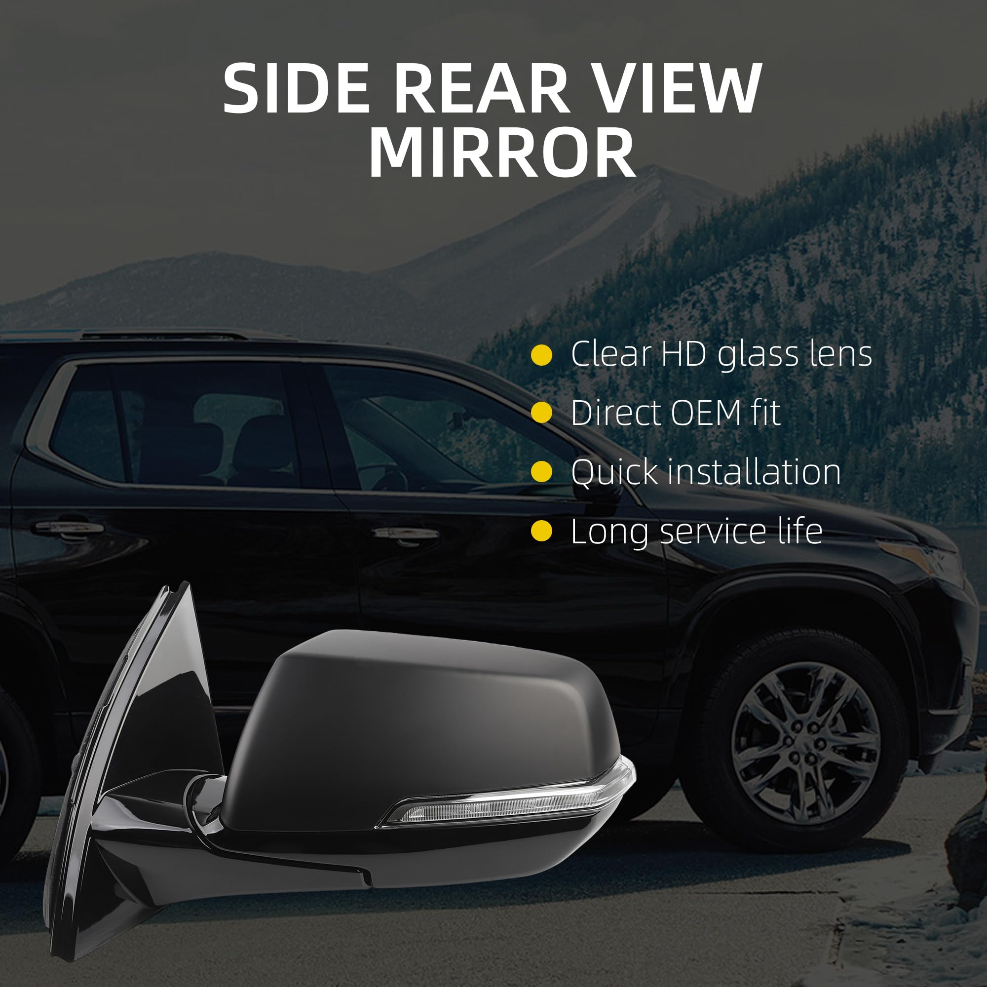 Side Rear View Mirror Compatible with 2018-2019 Chevy/Chevrolet Traverse LT Door Rearview Mirror Power Glass Blind Spot Turn Signal with HD Camera Driver Left 84498310(12pin) - Dasbecan