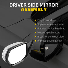 Left Driver Side Mirror Compatible with 2017-2022 Honda HRV EXL with Power Heated Glass, Manual Folding, Turn Signal, Platinum White Pearl Replace# HO1320286 (6Pins)