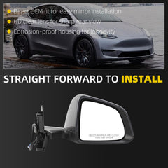 Side Rear View Mirror Compatible with 2020-2024 Tesla Model Y Door Rearview Mirror Heated Power Glass Mirror Memory Passenger Right 1594112-00-C 159411200C(13pin Midnight Silver)