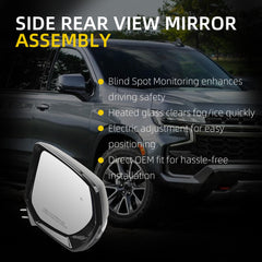 14Pins Right Passenger Side Rear View Mirror Assembly Compatible with Chevrolet Suburban Tahoe GMC Yukon XL 2021-2024 Heated Power Folding with Turn Signal Light and Blind Spot Detection