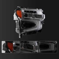 LED Headlight Assembly Right side Compatible With 2022-2026 Chevy Silverado 1500 LT/RST/LT Trail Boss Replaces# 85594432 85594434 Silver Chrome Bezel Amber Turn Signal No Greeting Light