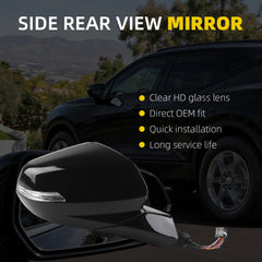 Rear View Mirror Assembly Compatible with Chevy Chevrolet Blazer 2019-2025 Manual Folding Heated Power Glass Blind Spot Turn Signal Light Replace 84698494 Right Passenger Side Black(12Pins)