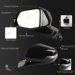 Rear View Mirror Assembly Compatible with Chevy Chevrolet Blazer 2019-2025 Manual Folding Heated Power Glass Blind Spot Turn Signal Light Replace 84698493 Left Driver Side Black(14Pins)