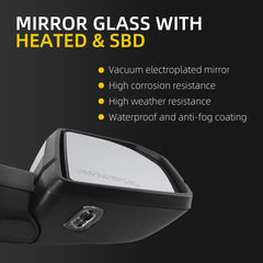 Passenger Side Mirror Compatible with 2015-2020 Ford F150 15pin | Electric folding Memory Blind Spot Turn Signal Lamp Puddle Lamp Right Door Side View Chrome Replaces FL3Z17682JB, FO1321528