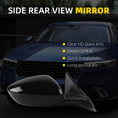 Side Rear View Mirror Black Compatible with 2023-2026 Honda Accord Power Glass Blind Spot Manual Folding HD Lens Passenger Right Door Mirror Replace#7620830BA01 HO1321358(5pin)