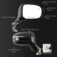 Passenger Side Mirror Compatible With 2020-2026 Kia Telluride Power Heated Glass Blind Spot Turn Signal Electric folding Right Door Mirror Replace# 87620-S9020 KI1321241 Eboy Black(10Pins)