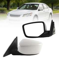 Driver Side Mirror Compatible with 08-12 Honda Accord White 3 Pins Left Mirror Assembly with Power Adjustment Glass, Manual Folding, Non-Heated Replaces 76258TA5A01, HO1320230