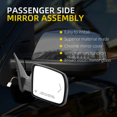 Dasbecan Right Side Mirror Compatible with 07-13 Toyota Tundra, 08-13 Sequoia with Memory, Power Heated Glass, Power Folding, Signal Light, Puddle Light, Chrome Replace#TO1321270(15Pins)