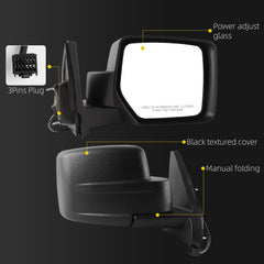 Right Side Mirror Compatible with 07-15 Jeep Patriot Texture 3Pins | CH1321281 5155456AK Passenger Mirror with Power Adjust Glass, Manual Folding, Non-Heated