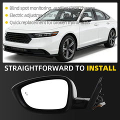 Side Rear View Mirror Compatible with 2023-2026 Honda Accord Power Glass Blind Spot Manual Folding HD Lens White Driver Left Door Mirror Replace# 7625830BA01 HO1320358(5pin)