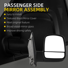 Right Side Mirror Compatible with 08-17 Chevy Express Black 6pins | GMC Savana W/Power Heated | Electric Adjusted Glass | Manual Folding GM1321396 15227437 9551852