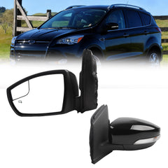 Left Driver Side Mirror Assembly Compatible with 2013-2016 Ford Escape with Memory Power Heated Blindspot Glass Manual Folding Puddle Light and Signal Blinker Replace# FO1320437 Black(12pins)