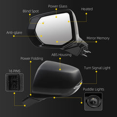 16Pins Left Driver Side Rear View Mirror Assembly Compatible with Chevrolet Suburban Tahoe GMC Yukon XL 2021-2024 Heated Power Folding with Turn Signal Light and Blind Spot Detection