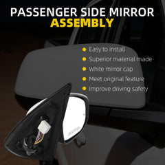 Passenger Side Mirror Compatible with 2016-2023 Toyota Tacoma White Right Door Mirror w/Power Heated Glass/Blind Spot Light/Turn Signal Feature Replace# 8791004250 (8pins)