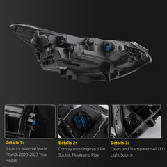 Passenger Side LED Headlight Assembly Compatible with 2020-2022 Hyundai Sonata Right Front Headlamp Replace# 92102L0100 HY2503251