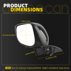 Dasbecan Left Driver Side Mirror Compatible With 2009-2014 Honda Fit Door Mirror with Manual Folding Power Glass Non-Heated Black Replace# HO1320246 76258-TK6-305 76258TK6305(3 Pins)