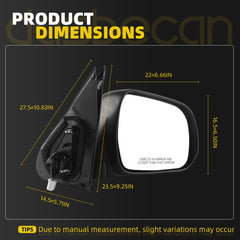 Passenger Side Mirror Compatible with 2012-2015 Toyota Tacoma 3pin Black Right Mirror with Power Adjustable Glass/ Manual Folding Replace TO1321282/ 8791004201