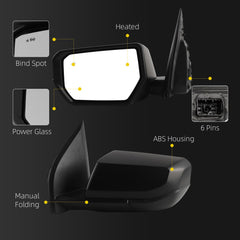 Side Rear View Mirror Compatible With 2023-2026 Chevy Colorado Power Glass Heated Bind Spot Door Mirrors Shell Trim Left Driver Side Replace# 87845758 85655429 85655429-PFM(6 Pins)