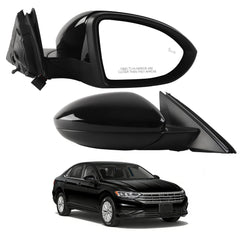 Passenger Right Side Door Mirror Assembly Compatible with 2019-2023 Volkswagen Jetta Mirror Power Heated Glass Manual Folding Blind Spot Light Black Replaces#VW1321182 198074012583(5+2pin)