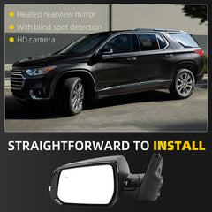 Side Rear View Mirror Compatible with 2018-2019 Chevy/Chevrolet Traverse LT Door Rearview Mirror Power Glass Blind Spot Turn Signal with HD Camera Driver Left 84498310(12pin) - Dasbecan