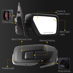 13pins Passenger Side Mirror Assembly Compatible With 2021 2022 2023 2024 Ford F-150 Power Adjustment Heated Puddle Light Blindspot Turn Light Temp Sensor Manual Folding Mirror