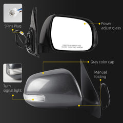 Passenger Side Mirror Compatible with 2012-2015 Toyota Tacoma 5pin Grey Right Mirror with Turn Signal Light/ Power Adjust Glass / Manual Folding Replace TO1321283/ 87910-04190