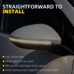White Driver Side Mirror Compatible with 2015-2020 VW Golf Left Mirror 6+2Pins Power Heated Glass/ Blind Spot Light/ Turn Signal/ Manual Folding Replace 5GM857507