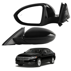 Driver Left Side Door Mirror Assembly Compatible with 2019-2023 Volkswagen Jetta Mirror Power Heated Glass Manual Folding Blind Spot Light Black Replaces#VW1320182 198074012590(5+2pin)