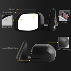 Side Rear View Mirror Compatible with 2021-2025 Ford Bronco Sport Power Heated Glass Blind Spot Manual Folding HD Glass Lens Door Mirror Driver Left Replace# M1PZ17683B M1PZ17683B-PFM(7pin)