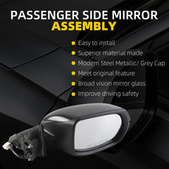 Passenger Side Mirror Compatible with 2017-2022 Honda HRV EX EXL with Power Heated Glass, Manual Folding, Turn Signal Replace# HO1321286 (6Pins) Modern Steel Metallic, Grey Cap