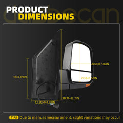 Right Passenger Side Mirror Compatible with 2008-2017 GMC Savana Chevy Express Power Heated/Electric Adjusted/Intergrated Turn Light/Manual Folding Black Texture Replace# GM1321397(8pins)