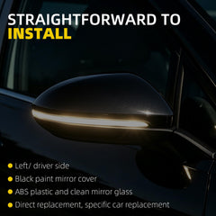 Black Driver Side Mirror Compatible with 2015-2020 VW Golf Left Mirror 6+2Pins Power Heated Glass/ Blind Spot Light/ Turn Signal/ Manual Folding Replace 5GM857507