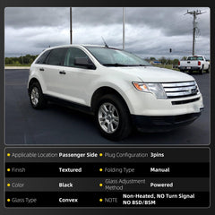 Right Passenger Side Door Mirror Compatible with 2009-2011 Ford Edge Manual Folding Non-Heated To 02-07-2011 Production Date Replaces AT4Z17682AA FO1321371 Black (3Pins)