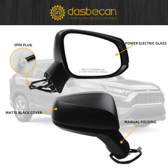 Right Side View Mirror Compatible with 2019-2024 Toyota Rav4 Matte Black Passenger Side Door w/Power Adjustment Mirror Manual Folding Replace#TO1321387 8791042E31(3Pins)