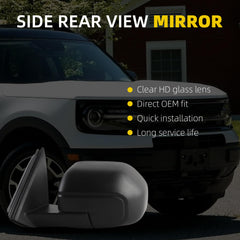 Side Rear View Mirror Compatible with 2021-2025 Ford Bronco Sport Power Glass Blind Spot Manual Folding HD Glass Lens Door Mirror Driver Left Replace# M1PZ17683A M1PZ17683A-PFM(5pin)
