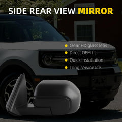 Side Rear View Mirror Compatible with 2021-2025 Ford Bronco Sport Power Heated Glass Blind Spot Manual Folding HD Glass Lens Door Mirror Driver Left Replace# M1PZ17683B M1PZ17683B-PFM(7pin)