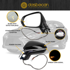 Door Mirror Left Driver Side Mirror Compatible With 2016-2022 Lexus RX350 2018-2022 RX350l RX450h RX450hl with Heated/Memory/Signal Light/Power Folding (15pin) 87940-48881 LX1320170