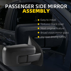 7pins Right Outside Mirror Assembly Compatible With 2021 2022 2023 2024 Ford F-150 Power Adjustment Manual Folding Heated Temp Sensor Matte Black Rearview Mirror